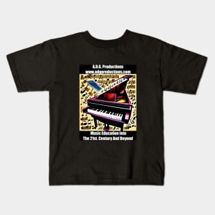 Abstract Image Of Musical Symbols and A Purple Piano Kids T-Shirt